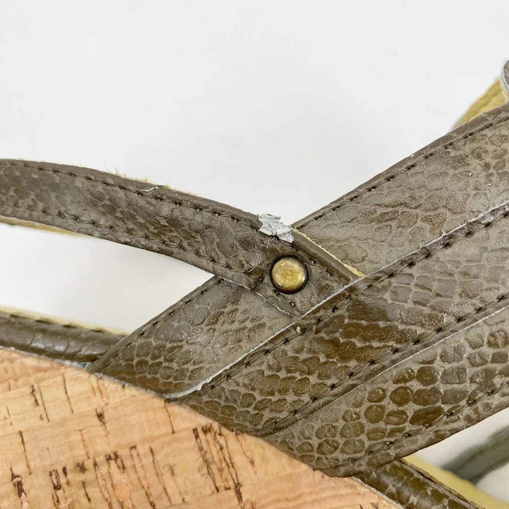Bussola Marseille T-Wedge Taupe Snake Print Leather Sandals‎ Womens 8-8.5 39